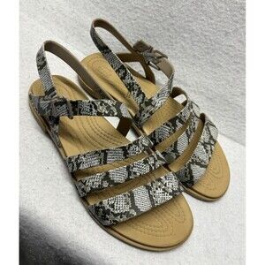 Crocs Tulum Snakeskin Print Flat Sandals 206107 Womans Size 7 Iconic Comfort